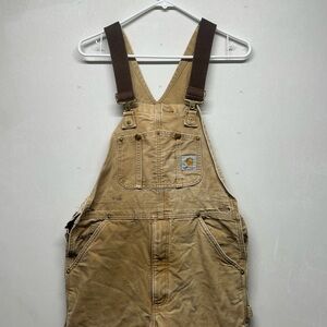 Vintage Carhartt Bibbed Overalls Red Quilted Lined  Double Knee Canvas Size S/M